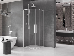 Mexen Velar L Duo kabina prysznicowa rozsuwana 90 x 90 cm, transparent, biała - 871-090-090-02-03-20