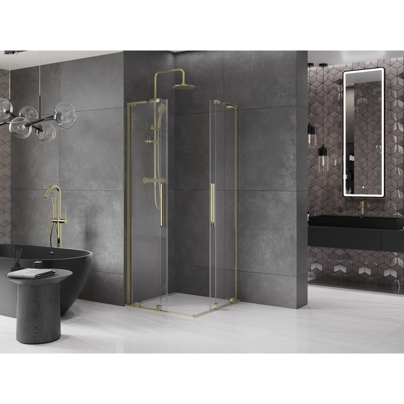 Mexen Velar L Duo kabina prysznicowa rozsuwana 100 x 100 cm, transparent, złota - 871-100-100-02-03-50