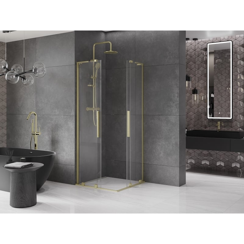 Mexen Velar L Duo kabina prysznicowa rozsuwana 80 x 80 cm, transparent, złota szczotkowana - 871-080-080-02-03-55