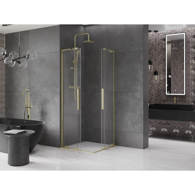 Mexen Velar L Duo kabina prysznicowa rozsuwana 100 x 100 cm, transparent, złota szczotkowana - 871-100-100-02-03-55