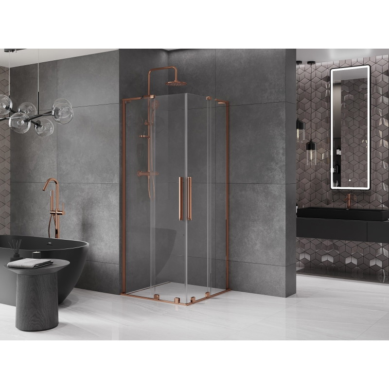 Mexen Velar L Duo kabina prysznicowa rozsuwana 80 x 80 cm, transparent, różowe złoto - 871-080-080-02-03-60