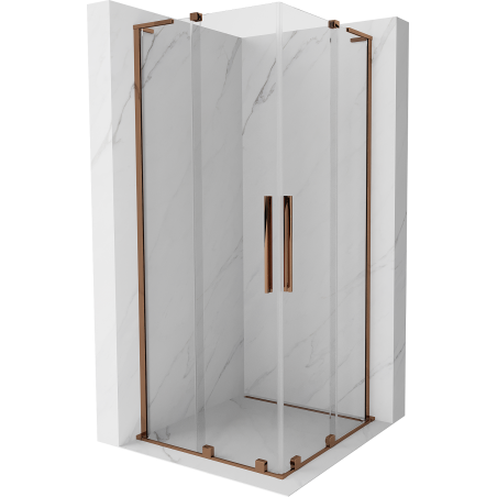 Mexen Velar L Duo kabina prysznicowa rozsuwana 90 x 90 cm, transparent, różowe złoto - 871-090-090-02-03-60