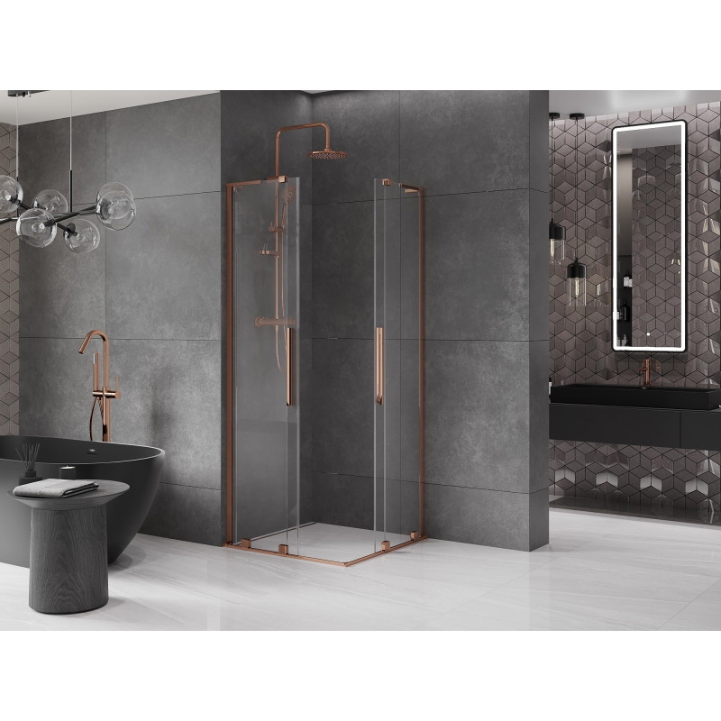 Mexen Velar L Duo kabina prysznicowa rozsuwana 90 x 90 cm, transparent, różowe złoto - 871-090-090-02-03-60