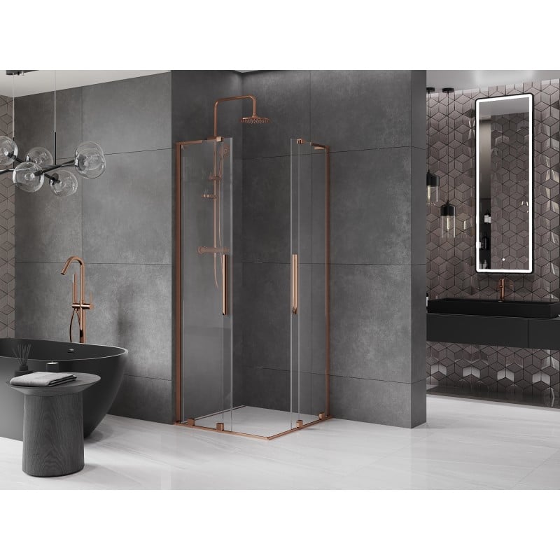 Mexen Velar L Duo kabina prysznicowa rozsuwana 100 x 100 cm, transparent, różowe złoto - 871-100-100-02-03-60