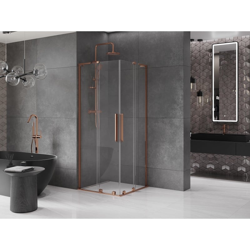 Mexen Velar L Duo kabina prysznicowa rozsuwana 100 x 100 cm, transparent, różowe złoto - 871-100-100-02-03-60