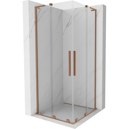 Mexen Velar L Duo kabina prysznicowa rozsuwana 100 x 100 cm, transparent, miedź szczotkowana - 871-100-100-02-03-65