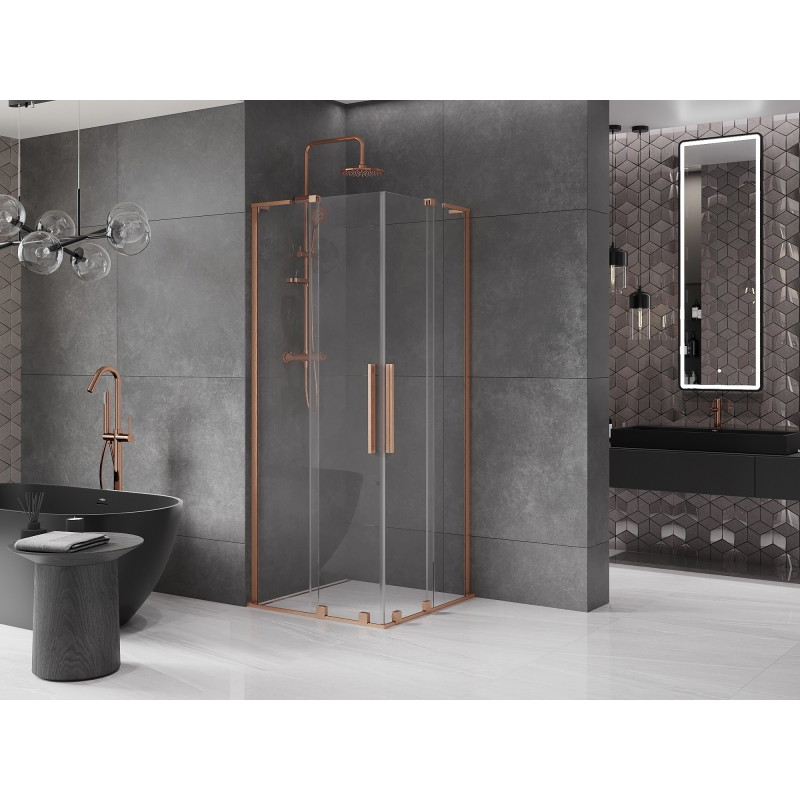 Mexen Velar L Duo kabina prysznicowa rozsuwana 80 x 80 cm, transparent, miedź szczotkowana - 871-080-080-02-03-65