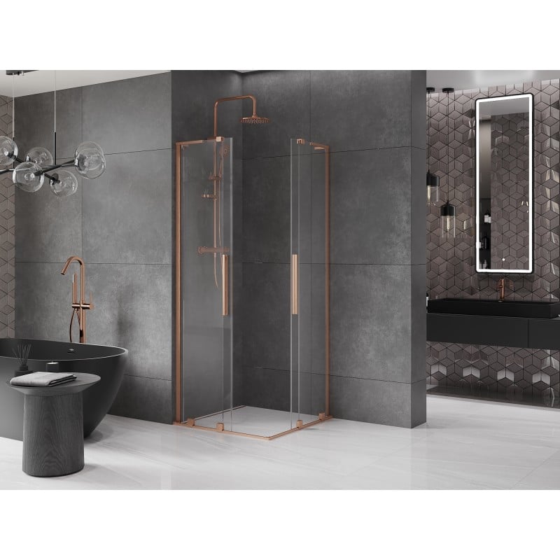Mexen Velar L Duo kabina prysznicowa rozsuwana 100 x 100 cm, transparent, miedź szczotkowana - 871-100-100-02-03-65