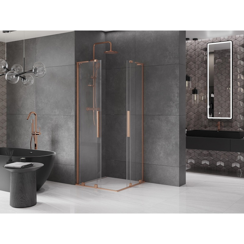 Mexen Velar L Duo kabina prysznicowa rozsuwana 90 x 90 cm, transparent, miedź szczotkowana - 871-090-090-02-03-65