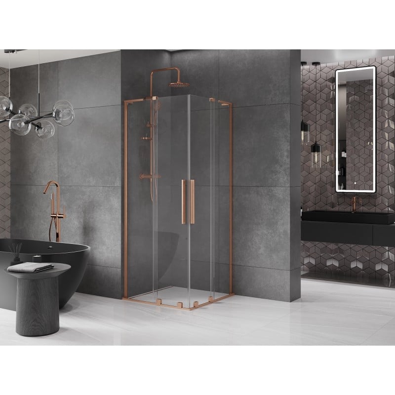 Mexen Velar L Duo kabina prysznicowa rozsuwana 100 x 100 cm, transparent, miedź szczotkowana - 871-100-100-02-03-65