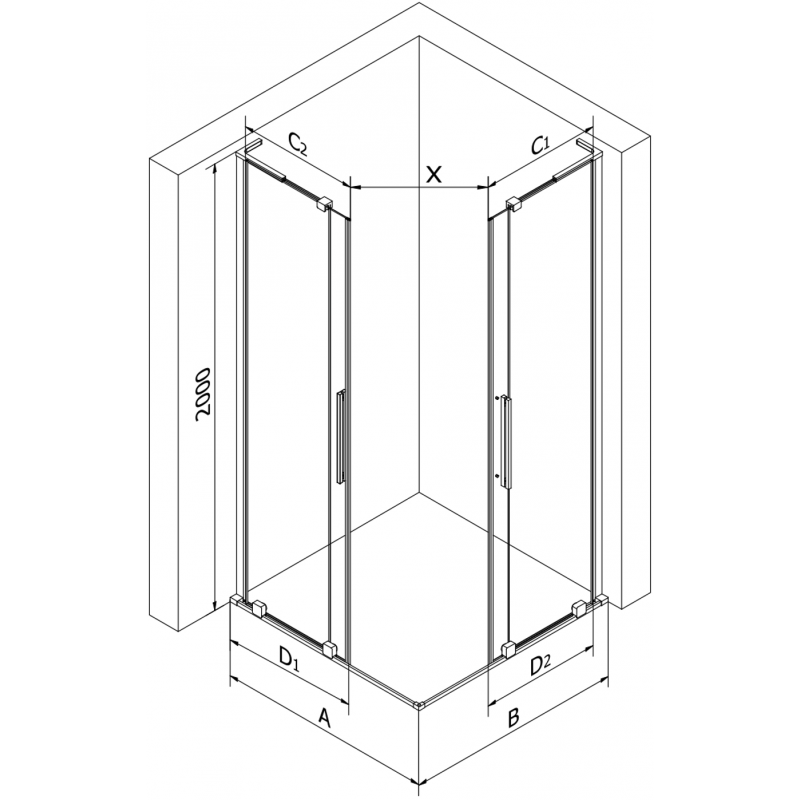 Mexen Velar L Duo kabina prysznicowa rozsuwana 100 x 100 cm, transparent, miedź szczotkowana - 871-100-100-02-03-65