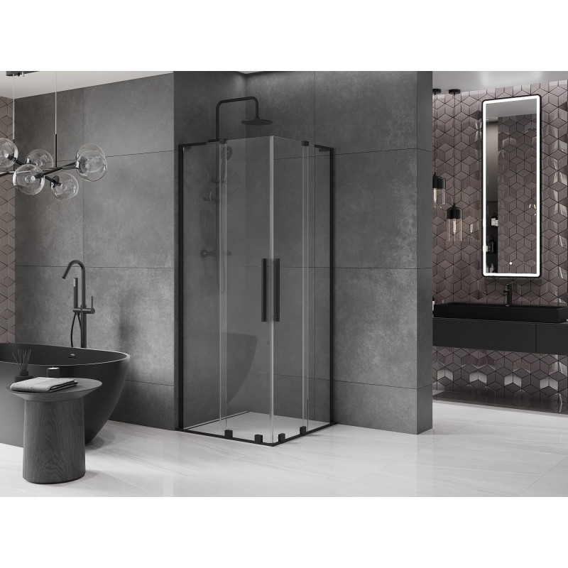 Mexen Velar L Duo kabina prysznicowa rozsuwana 100 x 100 cm, transparent, czarna - 871-100-100-02-03-70