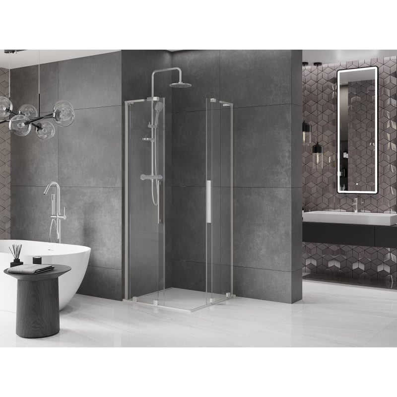 Mexen Velar L Duo kabina prysznicowa rozsuwana 80 x 80 cm, transparent, nikiel szczotkowany - 871-080-080-02-03-97