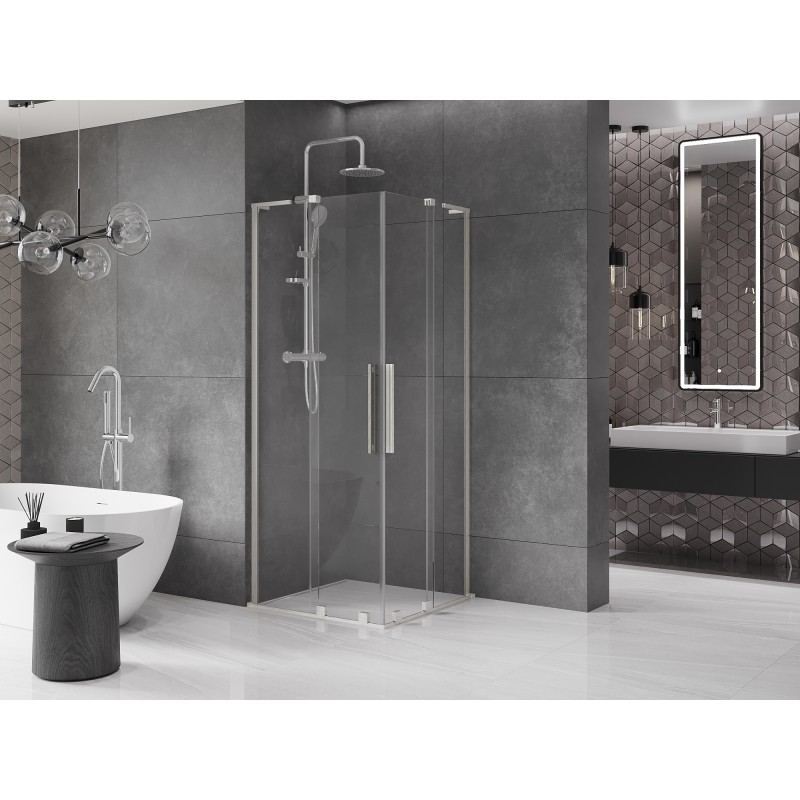 Mexen Velar L Duo kabina prysznicowa rozsuwana 90 x 90 cm, transparent, nikiel szczotkowany - 871-090-090-02-03-97