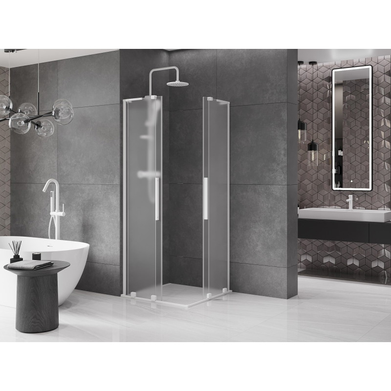 Mexen Velar L Duo kabina prysznicowa rozsuwana 80 x 80 cm, szron, biała - 871-080-080-02-33-20