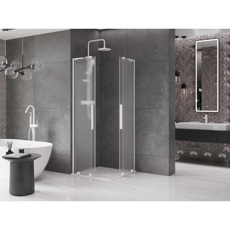 Mexen Velar L Duo kabina prysznicowa rozsuwana 100 x 100 cm, szron, biała - 871-100-100-02-33-20