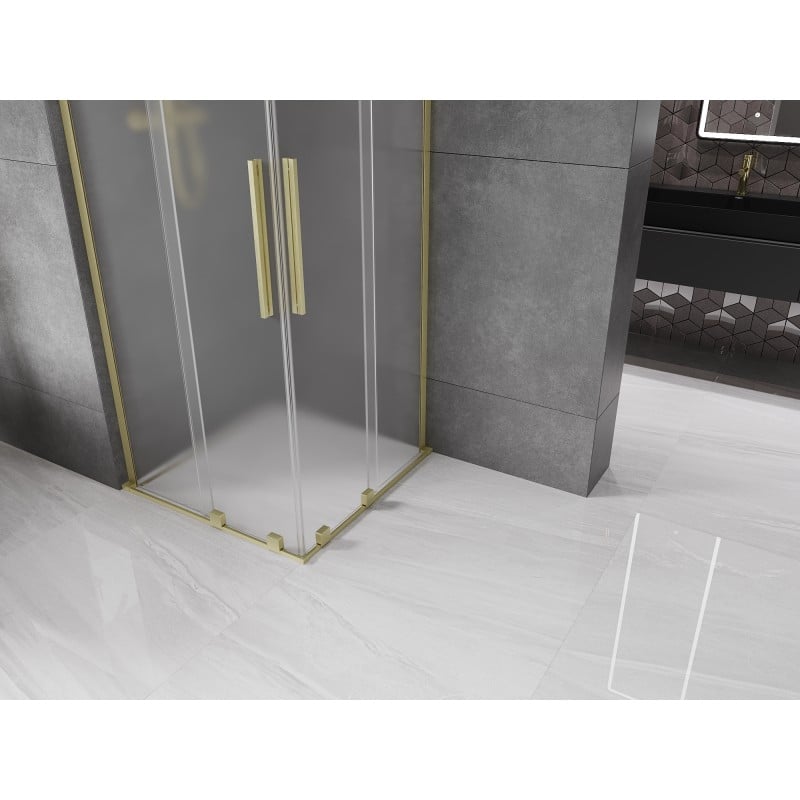 Mexen Velar L Duo kabina prysznicowa rozsuwana 100 x 100 cm, szron, złota szczotkowana - 871-100-100-02-33-55