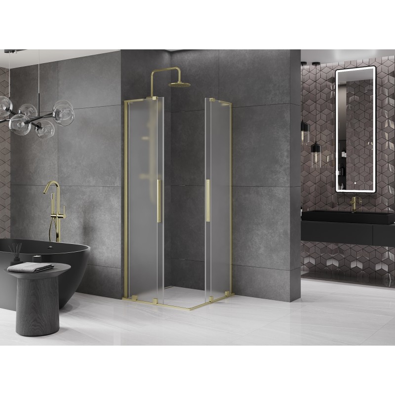 Mexen Velar L Duo kabina prysznicowa rozsuwana 100 x 100 cm, szron, złota szczotkowana - 871-100-100-02-33-55
