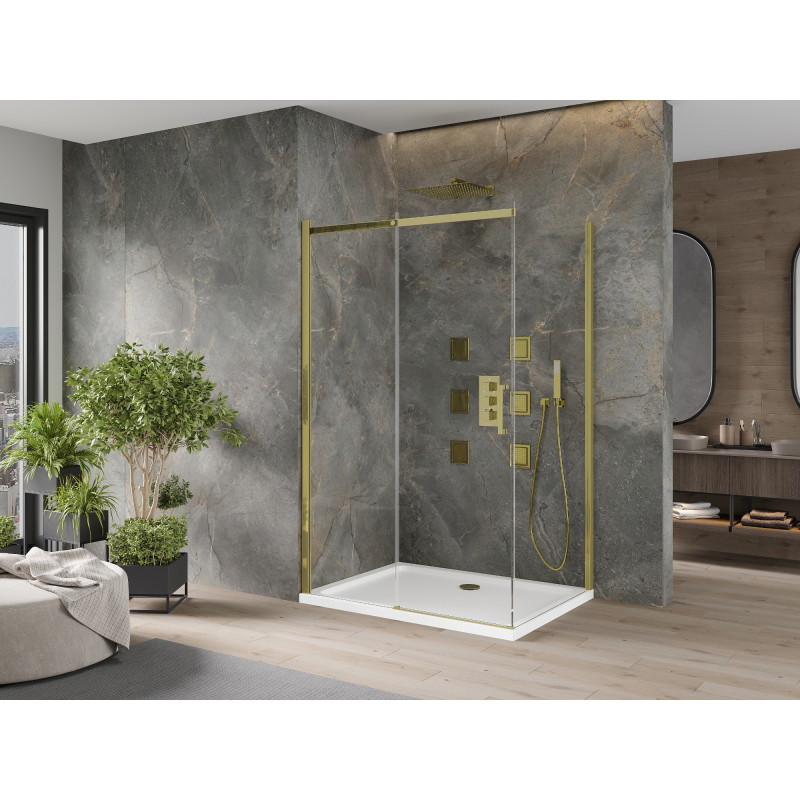 Mexen Omega kabina prysznicowa rozsuwana 100 x 70 cm, transparent, złota + brodzik Flat - 825-100-070-50-00-4010