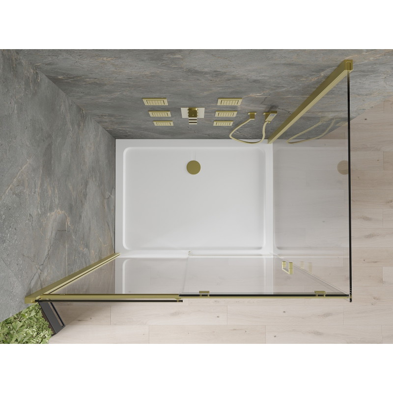 Mexen Omega kabina prysznicowa rozsuwana 100 x 70 cm, transparent, złota + brodzik Flat - 825-100-070-50-00-4010