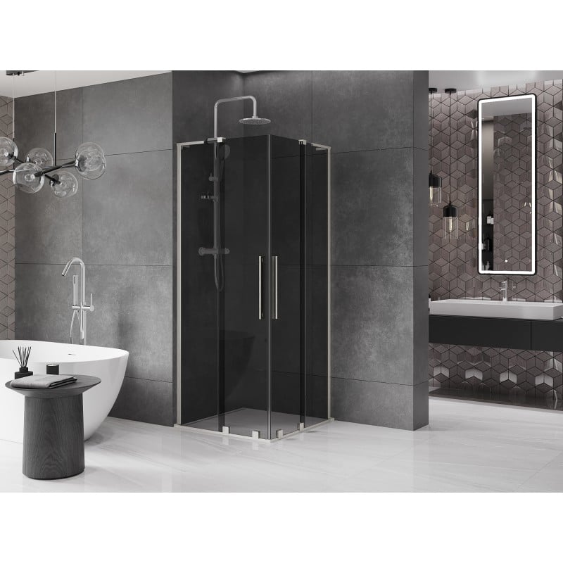 Mexen Velar L Duo kabina prysznicowa rozsuwana 80 x 80 cm, grafit, nikiel szczotkowany - 871-080-080-02-43-97