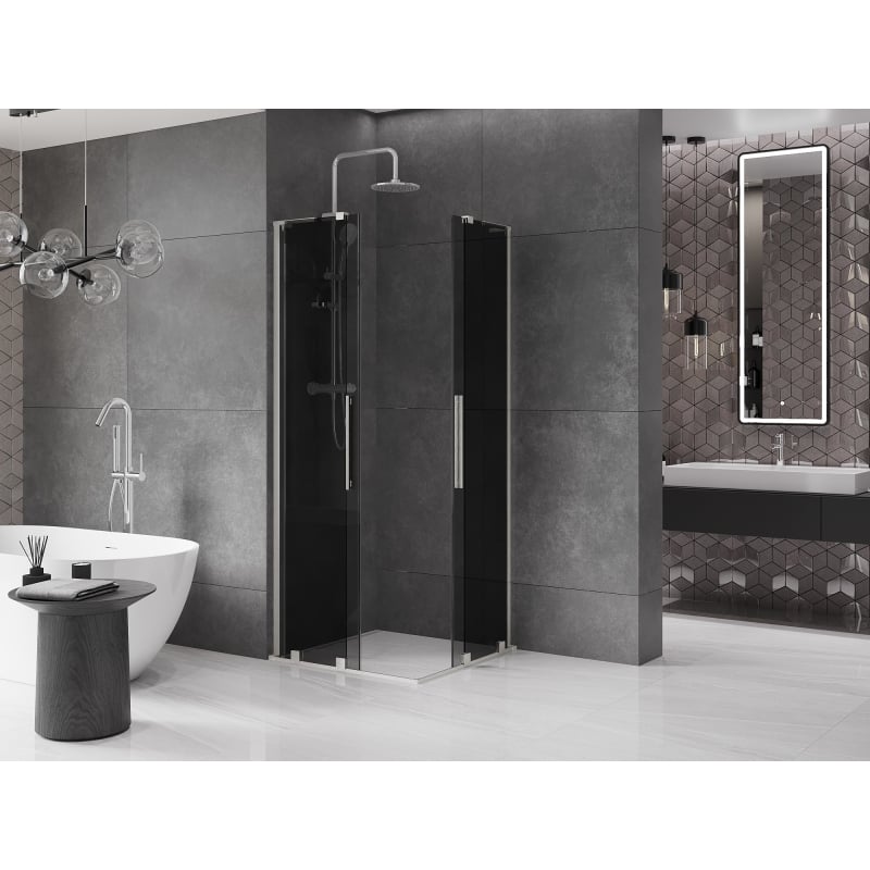 Mexen Velar L Duo kabina prysznicowa rozsuwana 90 x 90 cm, grafit, nikiel szczotkowany - 871-090-090-02-43-97
