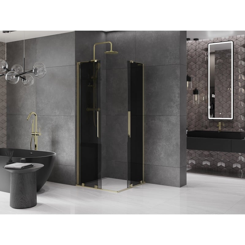 Mexen Velar L Duo kabina prysznicowa rozsuwana 80 x 80 cm, grafit, złota - 871-080-080-02-43-50