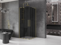 Mexen Velar L Duo kabina prysznicowa rozsuwana 80 x 80 cm, grafit, złota szczotkowana - 871-080-080-02-43-55