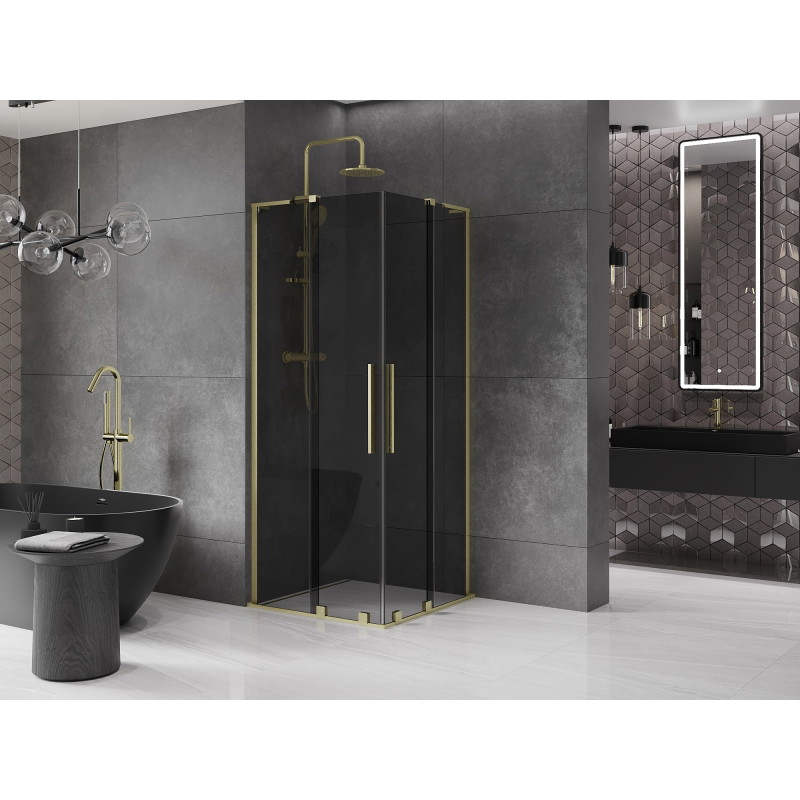 Mexen Velar L Duo kabina prysznicowa rozsuwana 90 x 90 cm, grafit, złota szczotkowana - 871-090-090-02-43-55