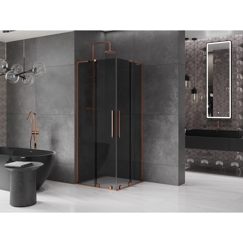 Mexen Velar L Duo kabina prysznicowa rozsuwana 90 x 90 cm, grafit, różowe złoto - 871-090-090-02-43-60