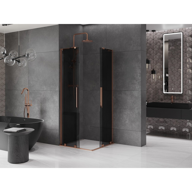 Mexen Velar L Duo kabina prysznicowa rozsuwana 100 x 100 cm, grafit, różowe złoto - 871-100-100-02-43-60