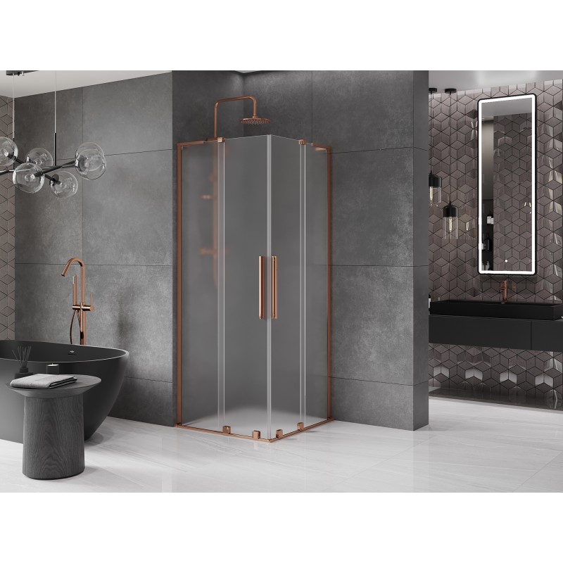 Mexen Velar L Duo kabina prysznicowa rozsuwana 80 x 80 cm, szron, różowe złoto - 871-080-080-02-33-60