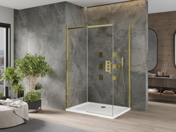 Mexen Omega kabina prysznicowa rozsuwana 110 x 70 cm, transparent, złota + brodzik Flat - 825-110-070-50-00-4010
