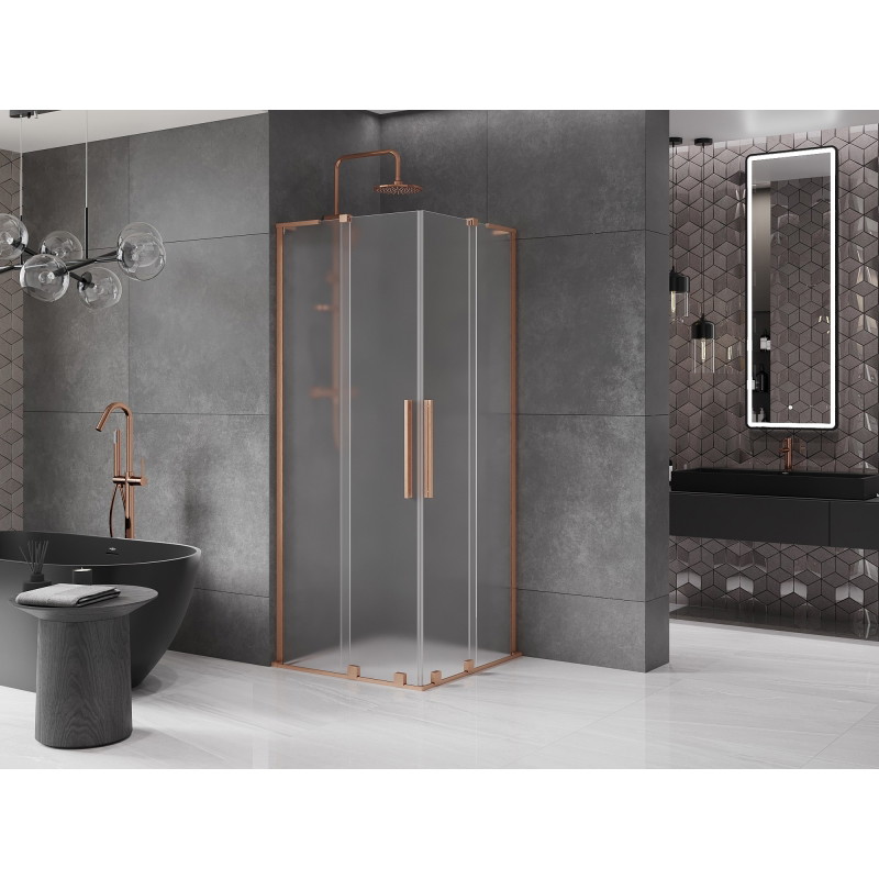 Mexen Velar L Duo kabina prysznicowa rozsuwana 80 x 80 cm, szron, miedź szczotkowana - 871-080-080-02-33-65