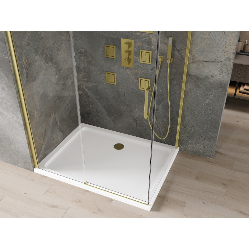 Mexen Omega kabina prysznicowa rozsuwana 110 x 80 cm, transparent, złota + brodzik Flat - 825-110-080-50-00-4010
