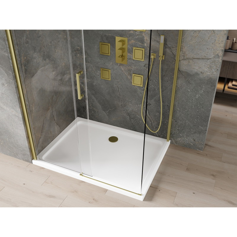 Mexen Omega kabina prysznicowa rozsuwana 120 x 70 cm, transparent, złota + brodzik Flat - 825-120-070-50-00-4010