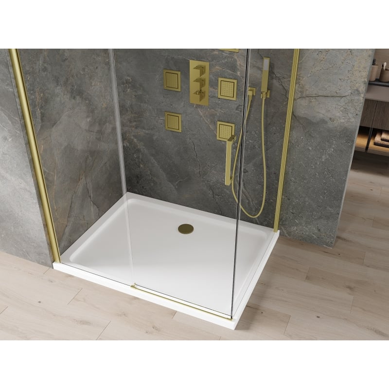 Mexen Omega kabina prysznicowa rozsuwana 120 x 80 cm, transparent, złota + brodzik Flat - 825-120-080-50-00-4010