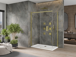 Mexen Omega kabina prysznicowa rozsuwana 130 x 70 cm, transparent, złota + brodzik Flat - 825-130-070-50-00-4010