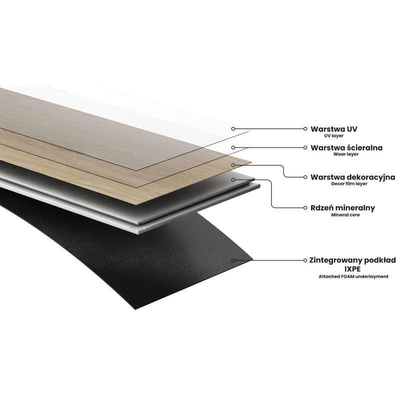 Mexen Grey Mist próbka paneli winylowych SPC 6,5 mm, podkład IXPE 1,5 mm, 4 V-Fuga, Kamień - F1155-S