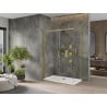 Mexen Omega kabina prysznicowa rozsuwana 140 x 70 cm, transparent, złota + brodzik Flat - 825-140-070-50-00-4010