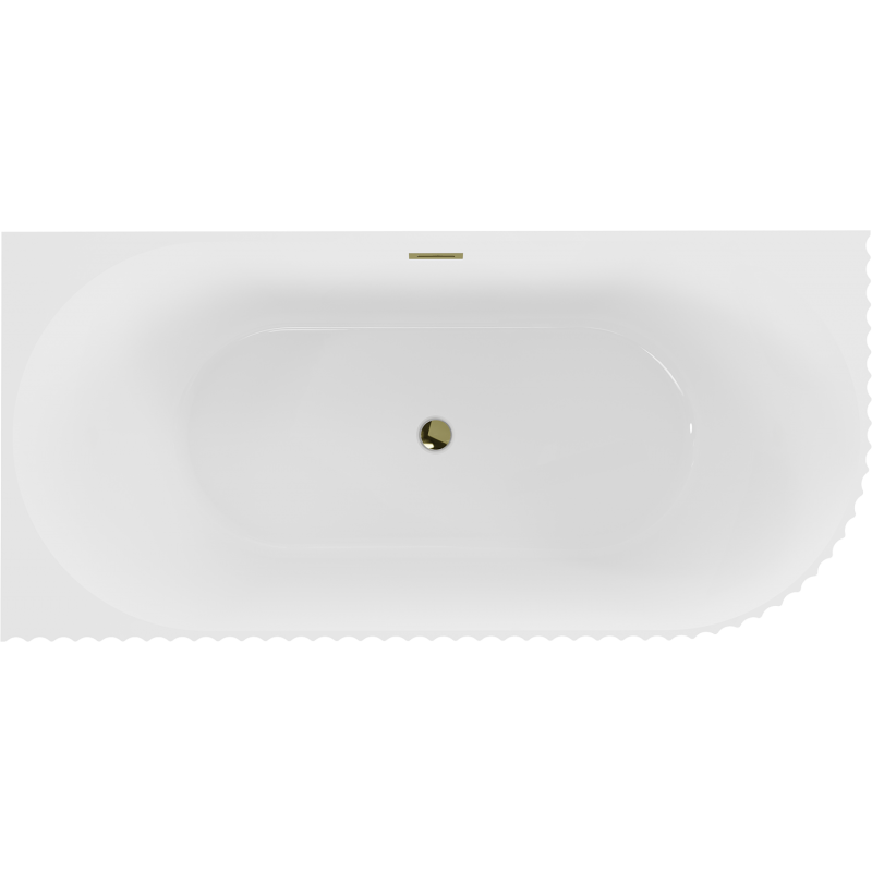 Mexen Gia wanna wolnostojąca narożna ryflowana lewa 150 x 75 cm, biała połysk, przelew złoty - 52701507500L-50