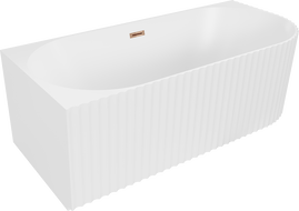 Mexen Gia wanna wolnostojąca narożna ryflowana lewa 150 x 75 cm, biała mat, przelew różowe złoto - 52701507501L-60