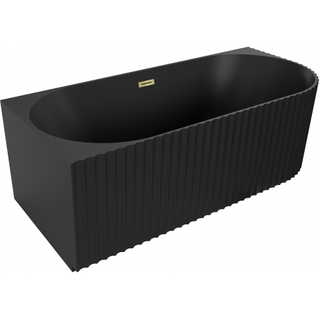 Mexen Gia wanna wolnostojąca narożna ryflowana lewa 170 x 80 cm, czarna mat, przelew złoty - 52701708071L-50