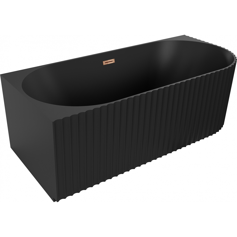 Mexen Gia wanna wolnostojąca narożna ryflowana lewa 170 x 80 cm, czarna mat, przelew różowe złoto - 52701708071L-60