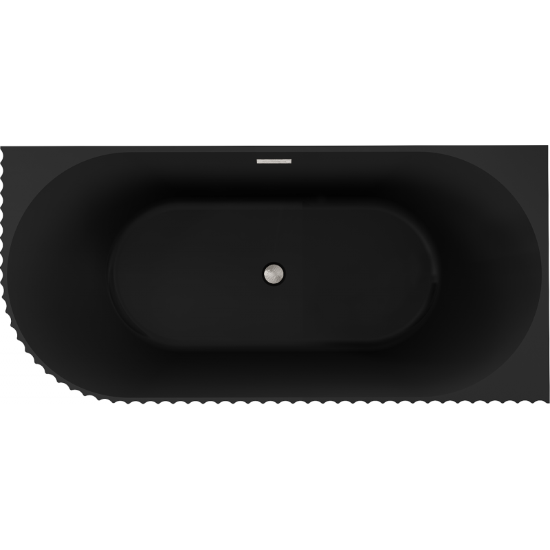 Mexen Gia wanna wolnostojąca narożna ryflowana prawa 170 x 80 cm, czarna mat, przelew nikiel szczotkowany - 52701708071P-97