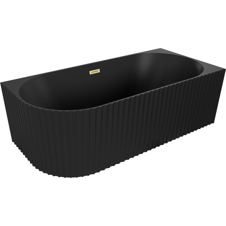 Mexen Gia wanna wolnostojąca narożna ryflowana prawa 150 x 75 cm, czarna mat, przelew złoty szczotkowany - 52701507571P-55