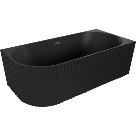 Mexen Gia wanna wolnostojąca narożna ryflowana prawa 150 x 75 cm, czarna mat, przelew czarny - 52701507571P-70