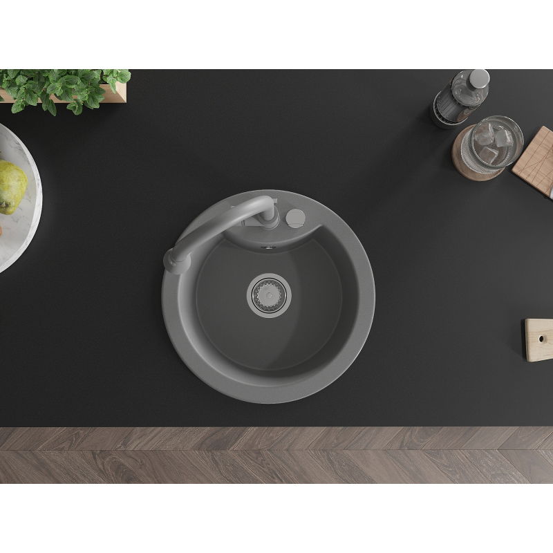 Mexen Diego zlewozmywak granitowy 1-komorowy z baterią kuchenną Elia, szary - 6512-71-670101-71