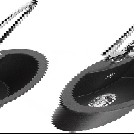 Mexen Diego zlewozmywak granitowy 1-komorowy z baterią kuchenną Elia, czarny nakrapiany - 6512-76-670101-00