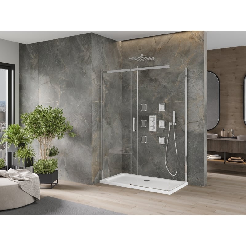 Mexen Omega kabina prysznicowa rozsuwana 140 x 70 cm, transparent, chrom + brodzik Flat - 825-140-070-01-00-4010